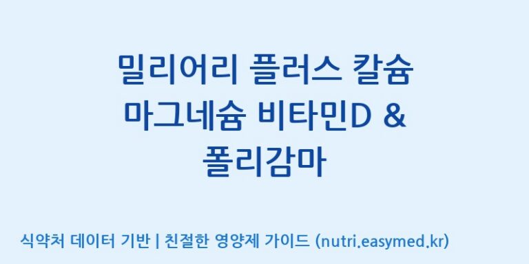 [콜마비앤에이치(주)음성공장] 밀리어리 플러스 칼슘 마그네슘 비타민D & 폴리감마 효능, 성분 및 부작용 주의사항 완벽 정리